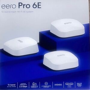 eero Pro 6E White Mesh Wi-Fi System Set of THREE.     Seamless Connectivity